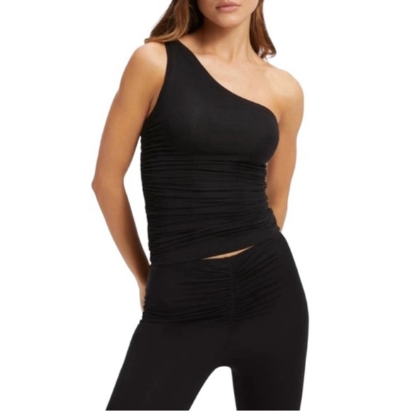 Good American Ruched Black One-Shoulder Top - Picture 2 of 5